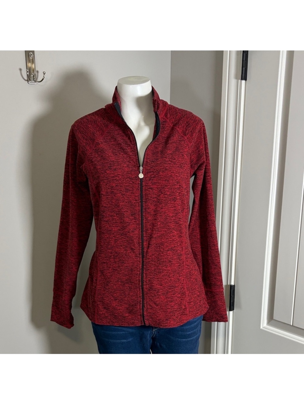 Beyond Yoga SET Peplum Back Jacket Red Spacedye Top Full Zip High Rise Pant Sz M - Picture 9 of 15